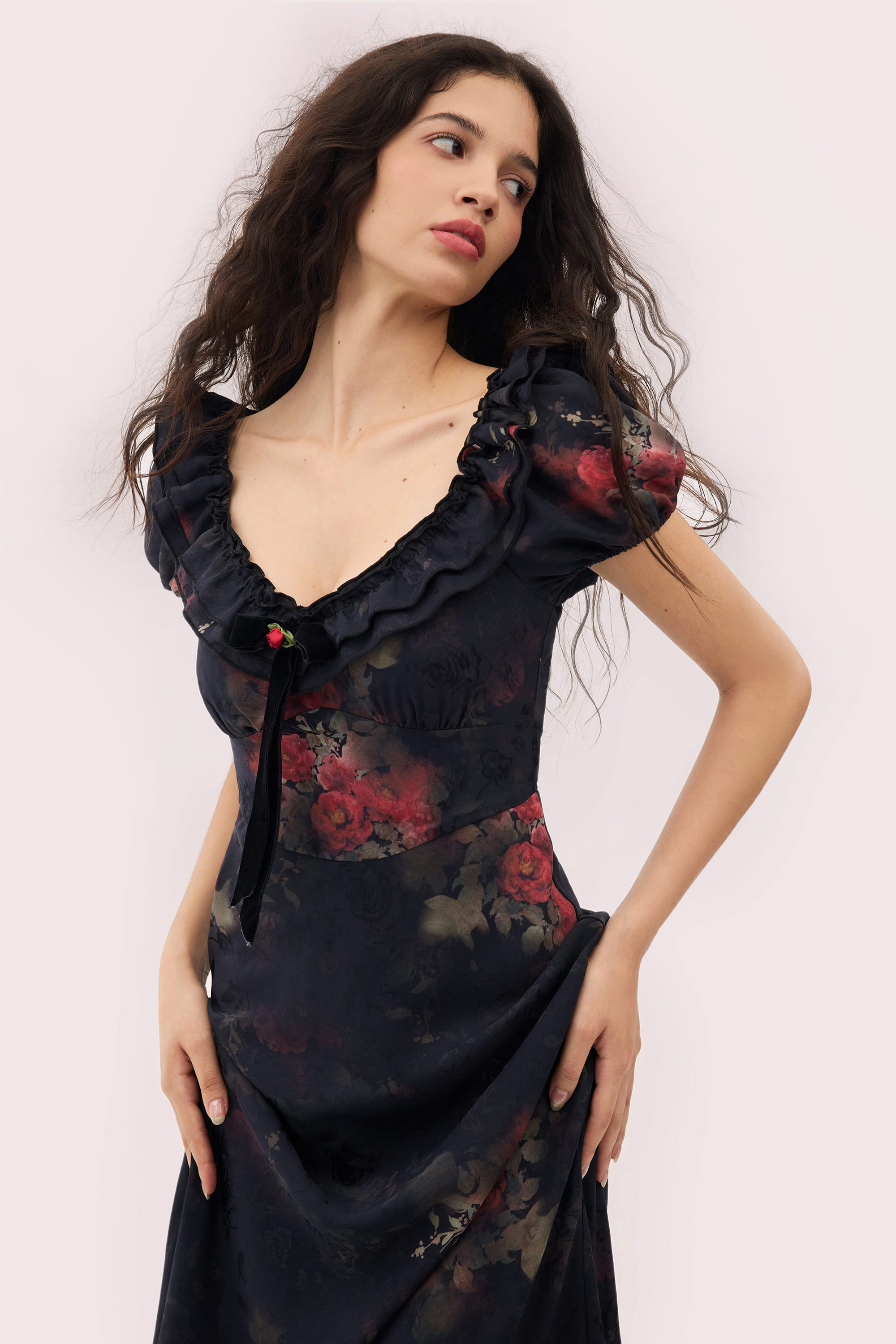 Catherine Jacquard Satin Maxi Dress in Black