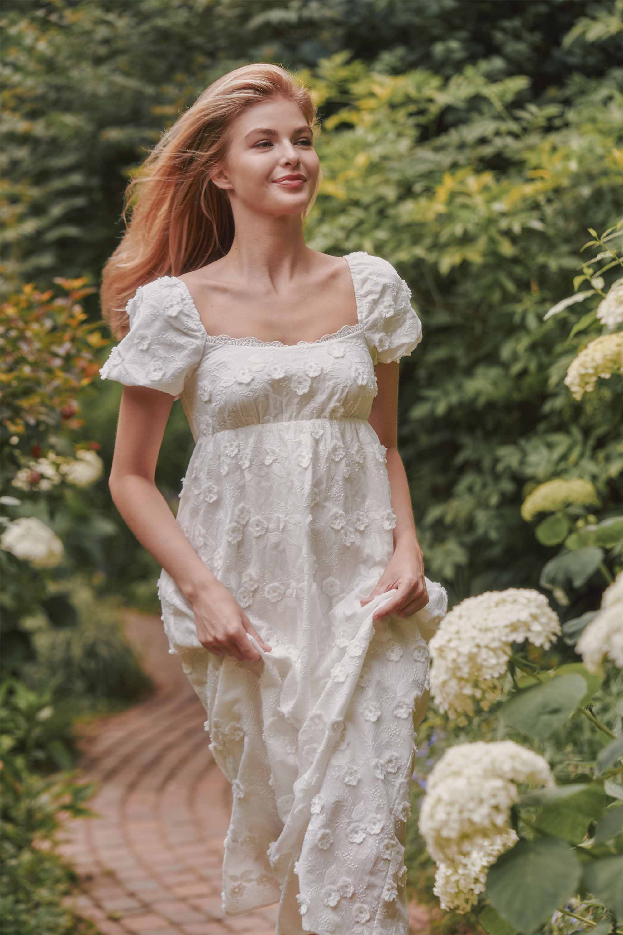 Kaylin Applique Cotton Midi Dress in Ivory