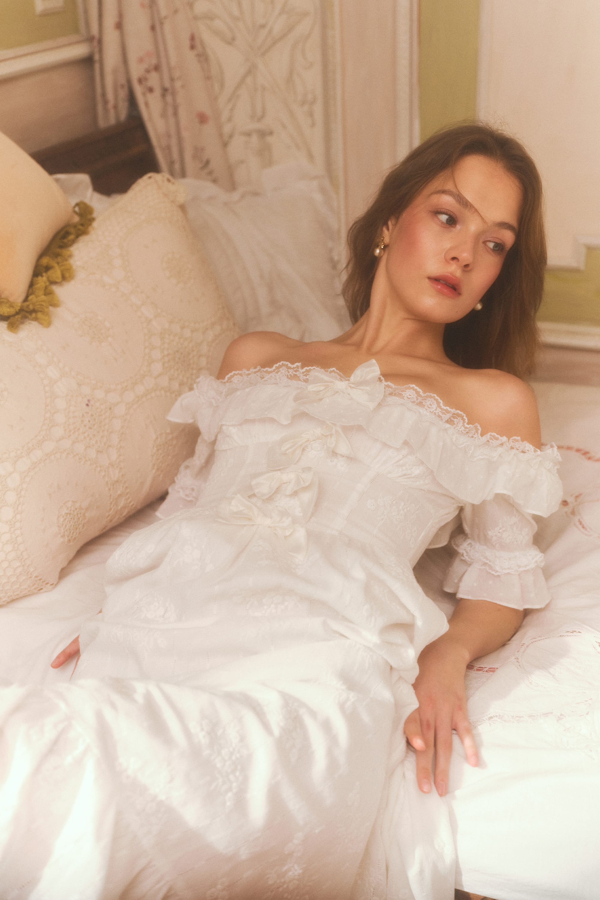 Aria Embroidered Cotton Midi Dress in White