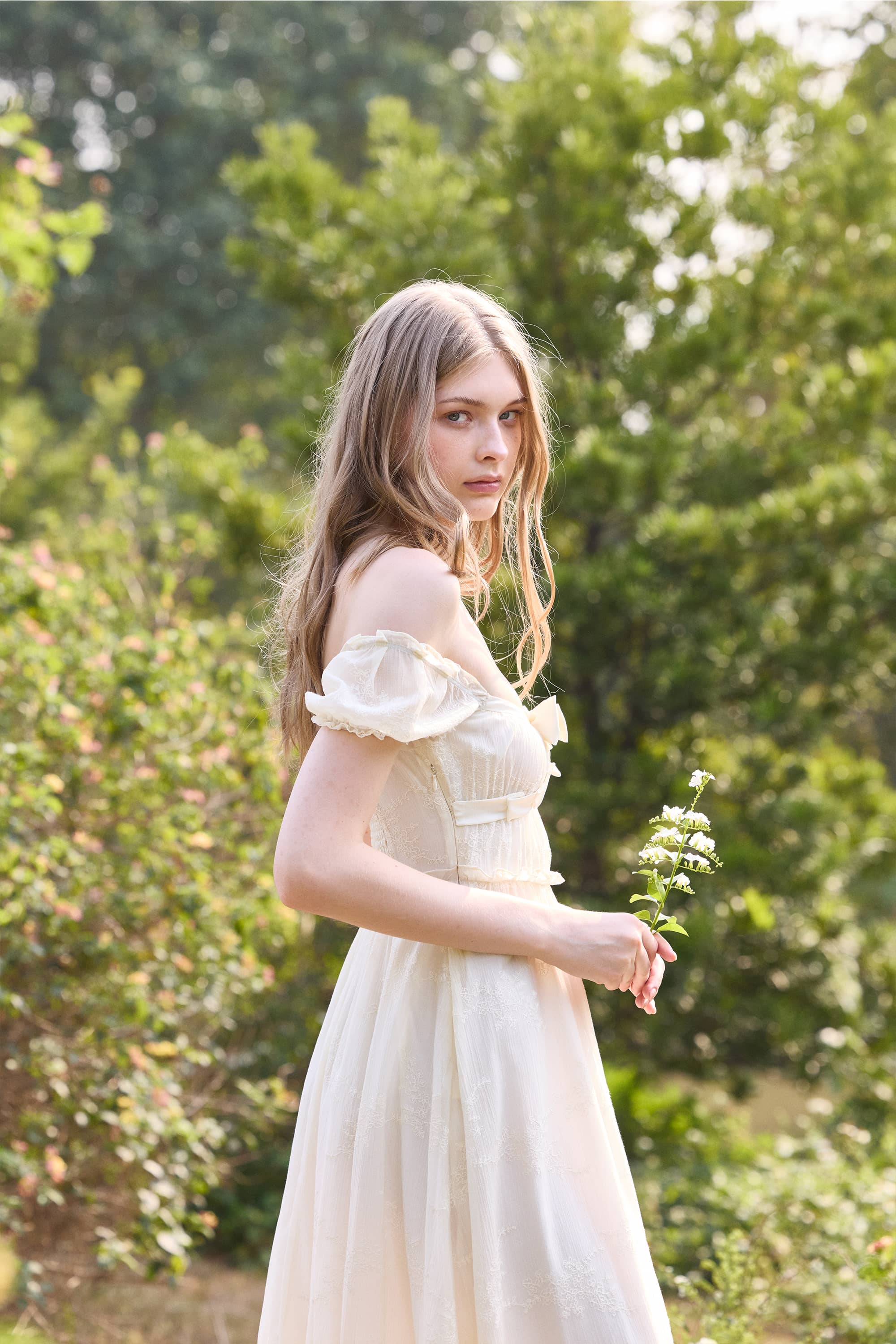 Charlotte Viscose Midi Dress in Ivory