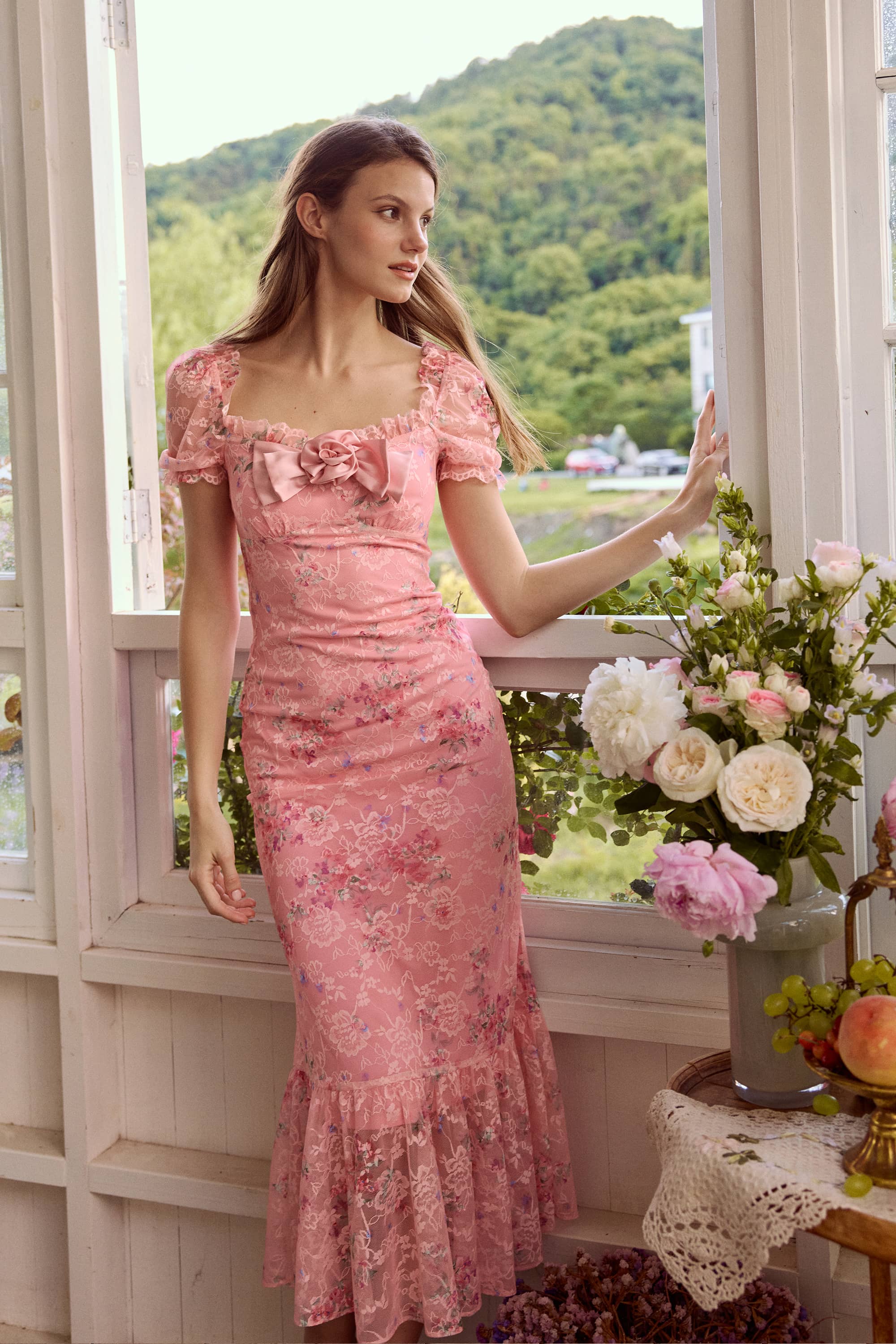Celeste Lace Floral Mermaid Midi Dress
