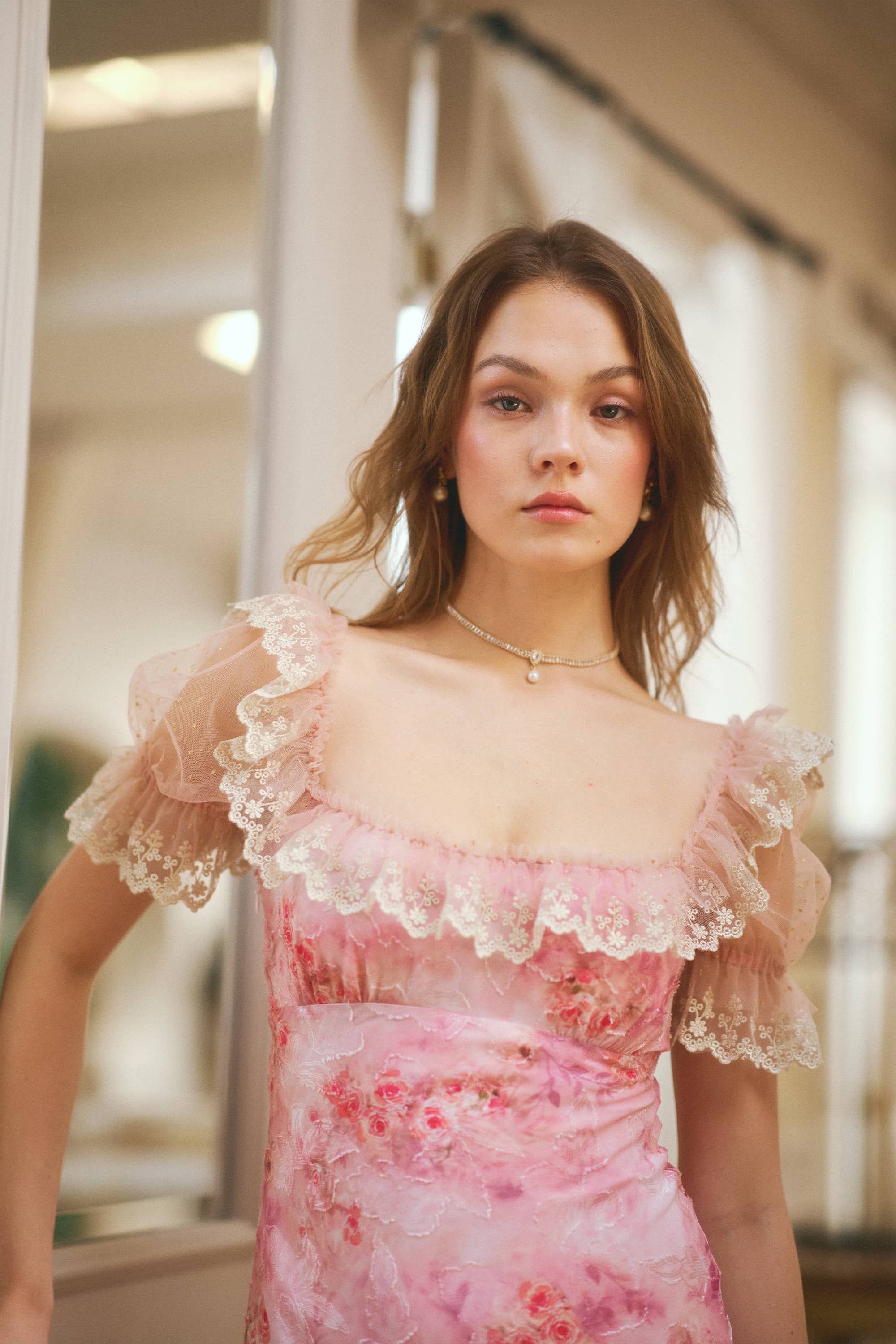 Kellie Applique Chiffon Maxi Dress in Blush Pink