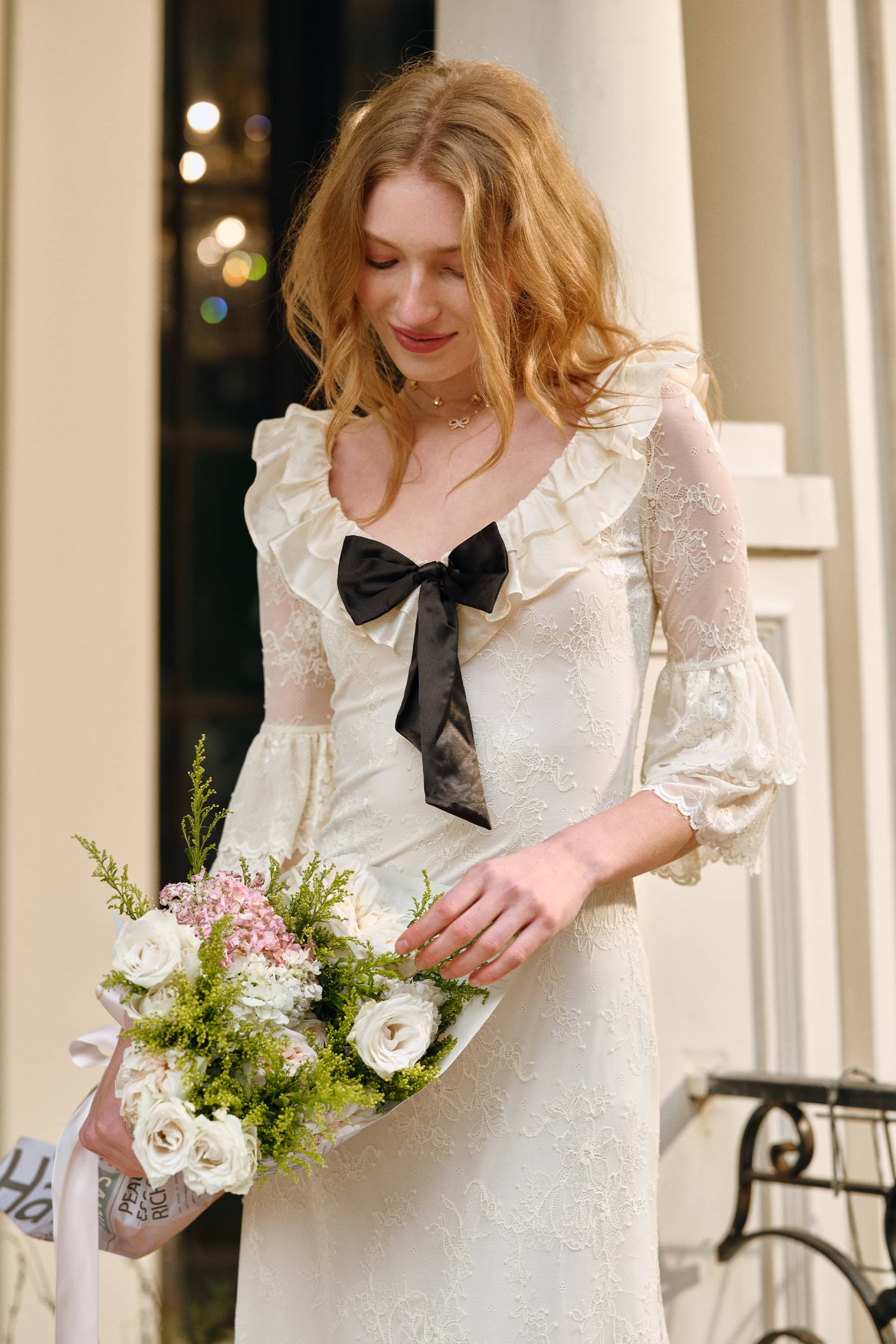 Veronica Stretch Lace Midi Dress in Pearl White