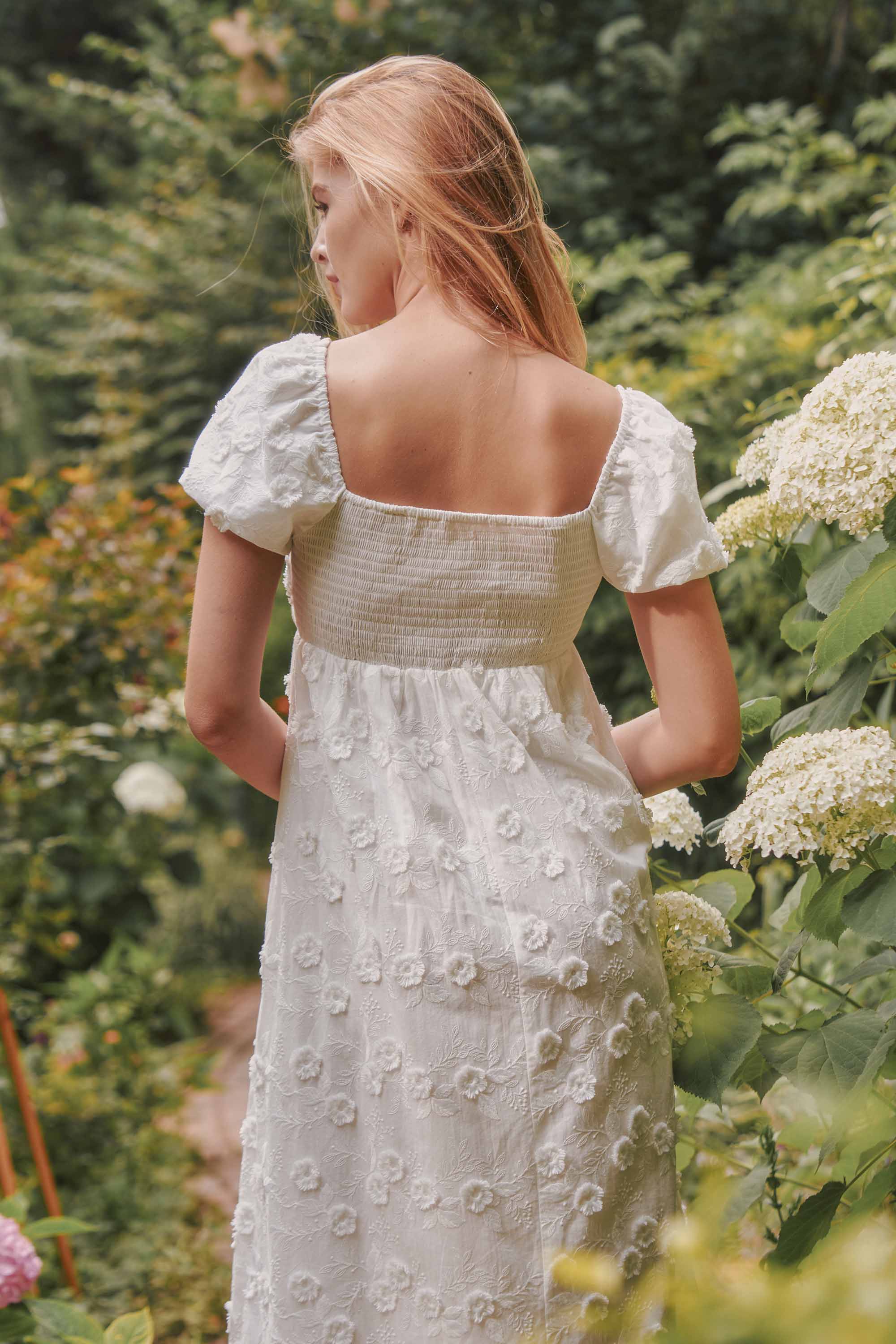 Kaylin Applique Cotton Midi Dress in Ivory