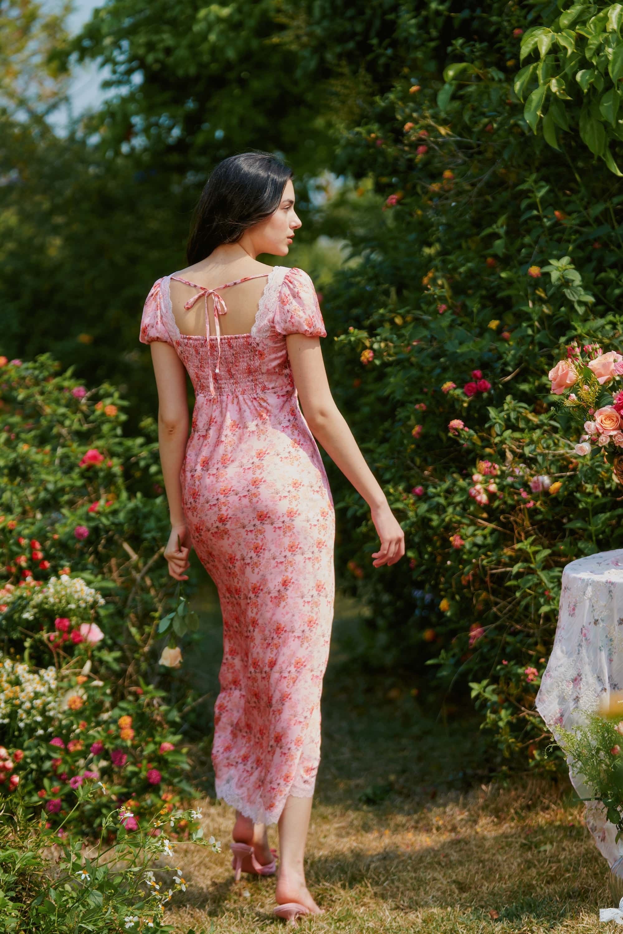 Vienna Floral Satin Maxi Dress in Blush Pink