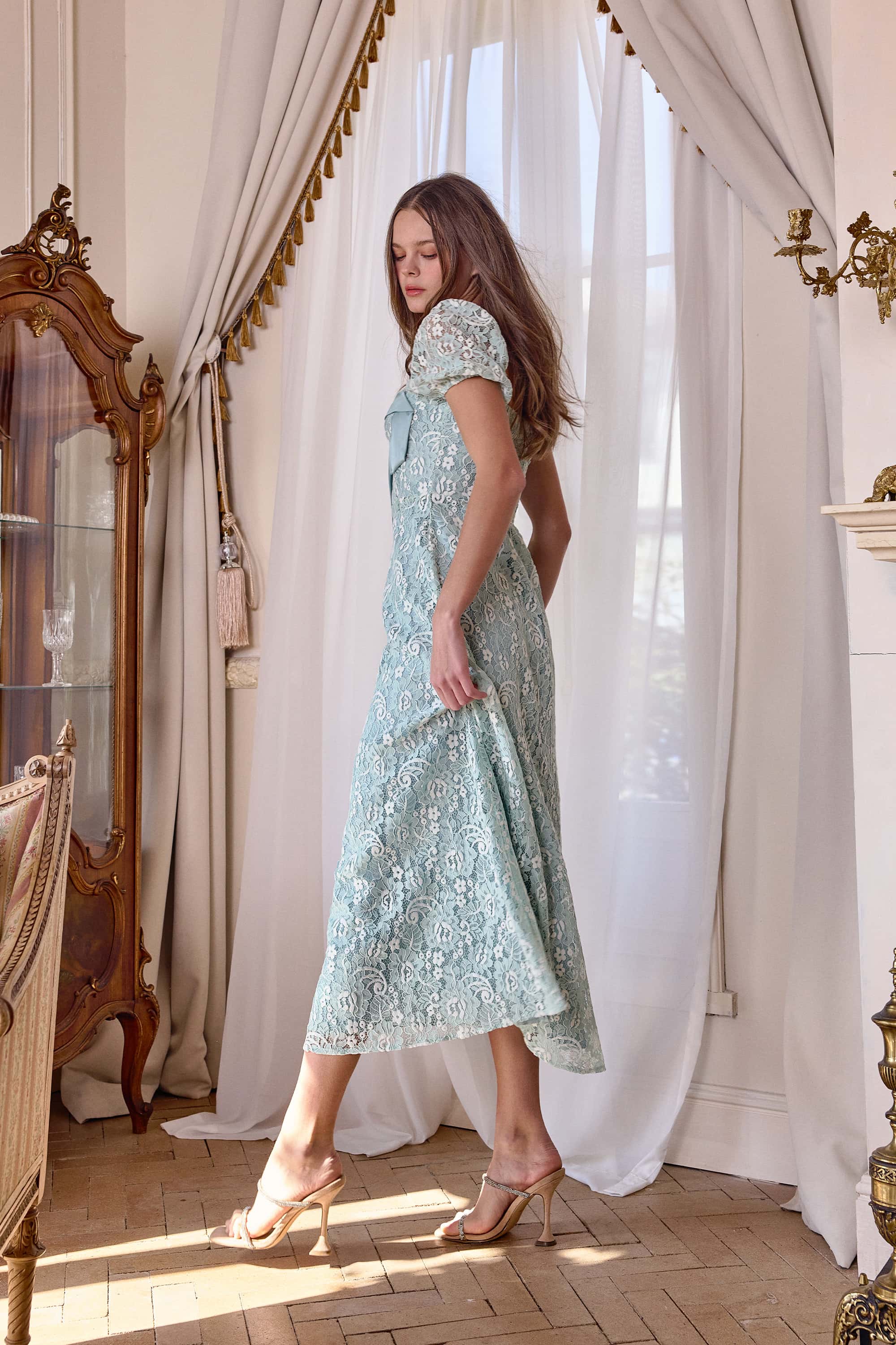 Jayden Cordonnet Lace Maxi Dress in Mint Green