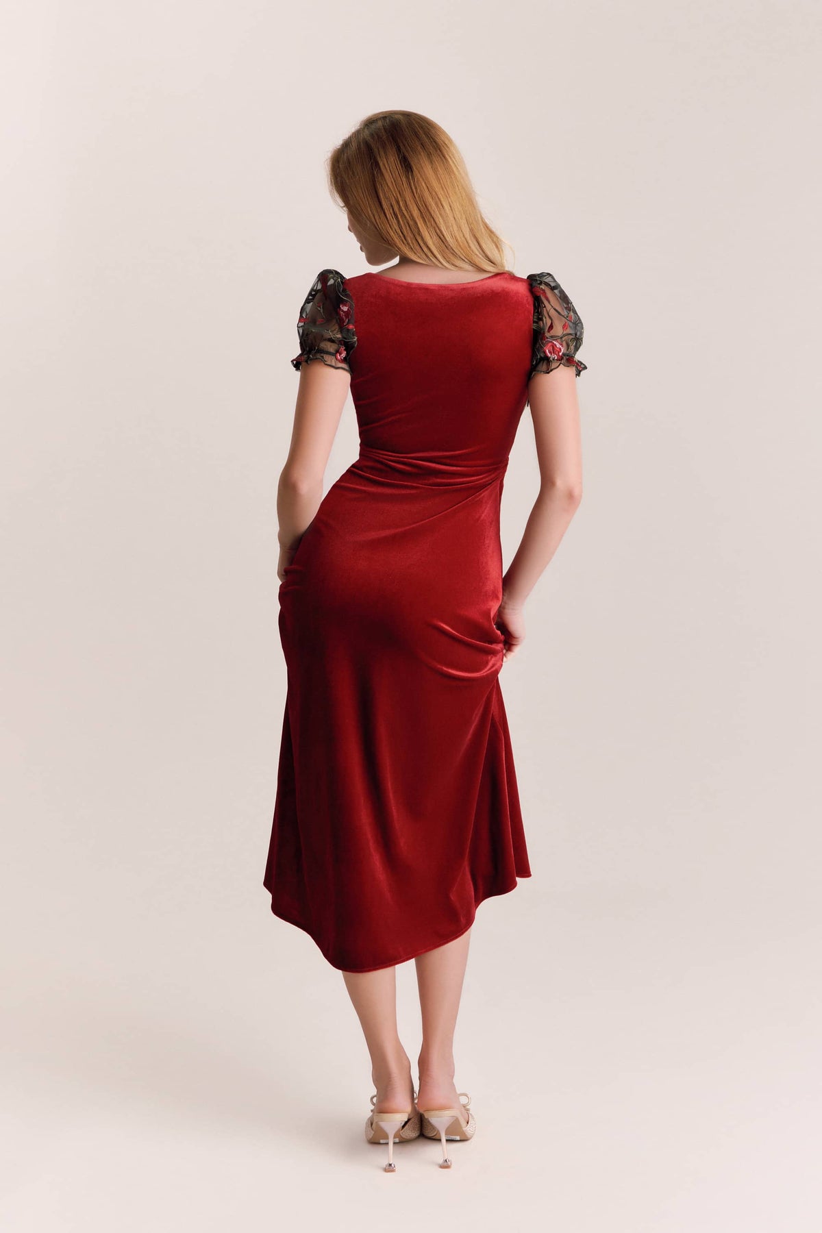 Olivia Red Velvet Bow Midi Dress