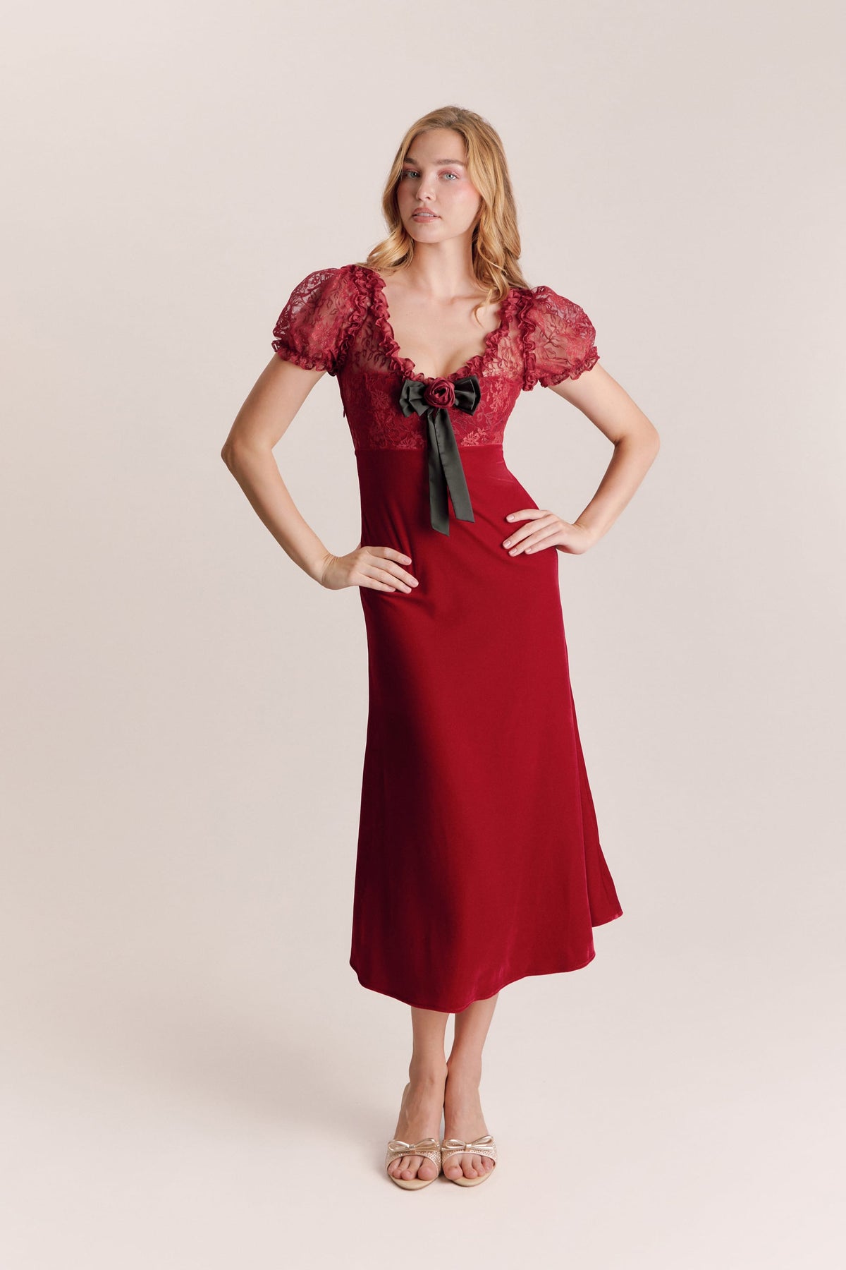 Bria Red Velvet Maxi Dress