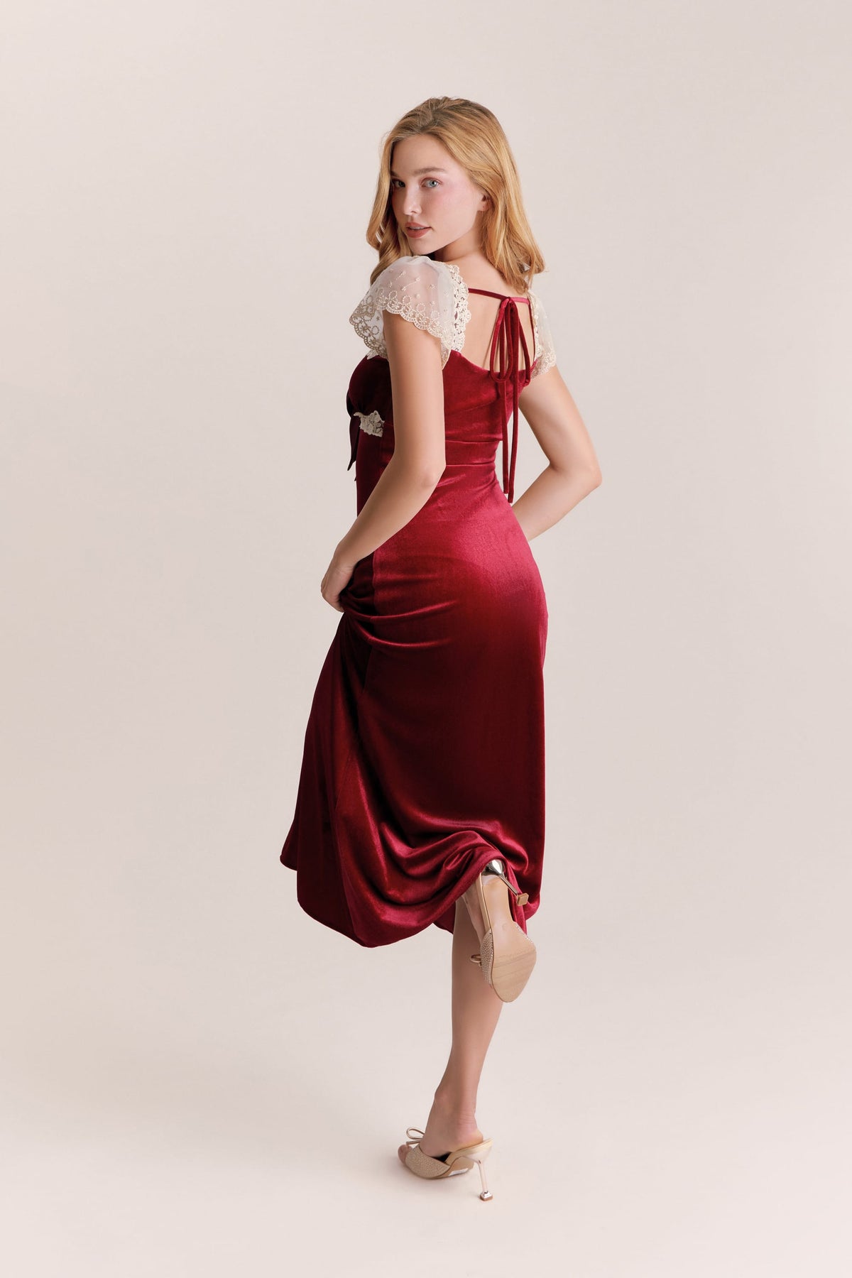 Reina Red Velvet Lace-Trimmed Maxi Dress