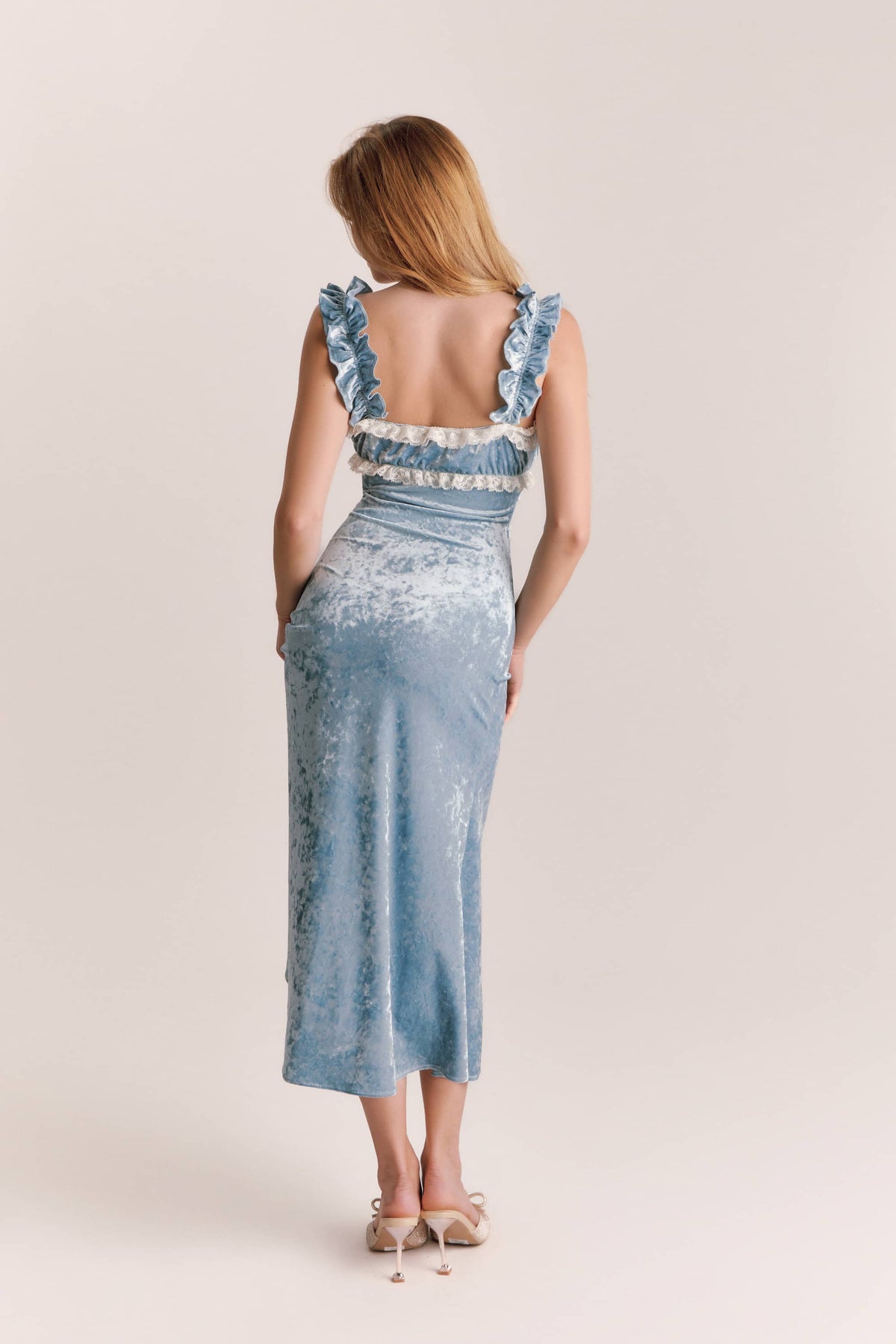 Felicia Blue Gilded Velvet Midi Dress