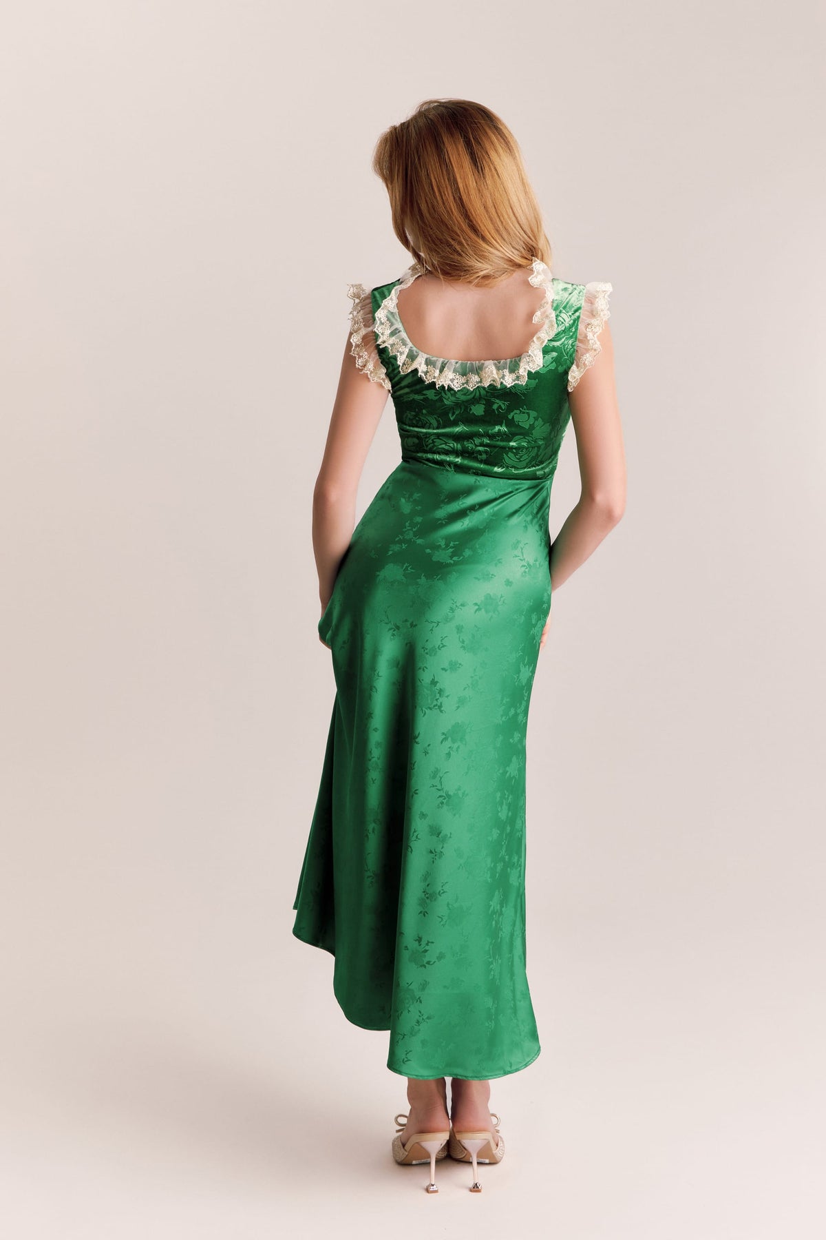 Jade Green Jacquard Satin Maxi Dress