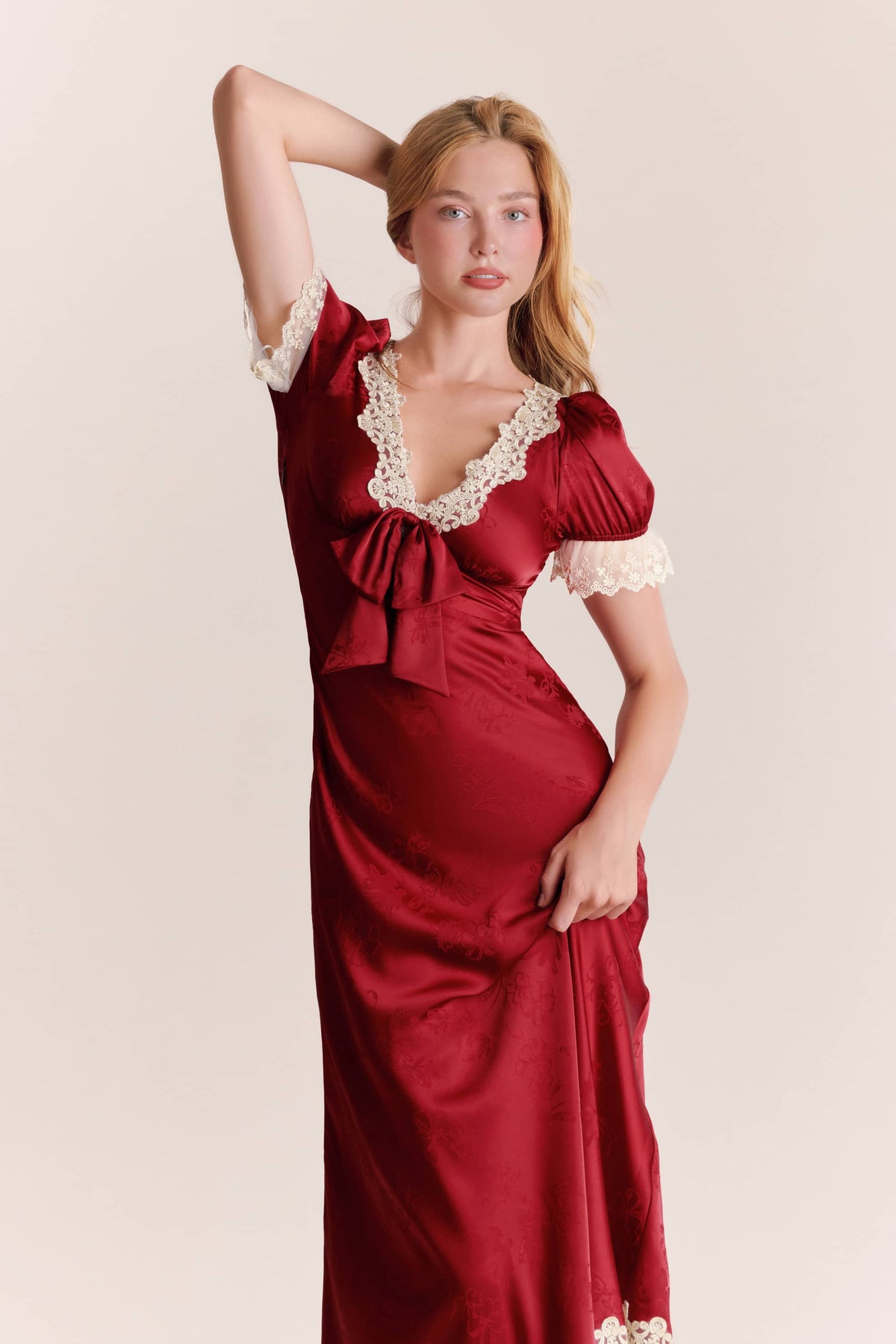 Zennia Red Satin Maxi Dress