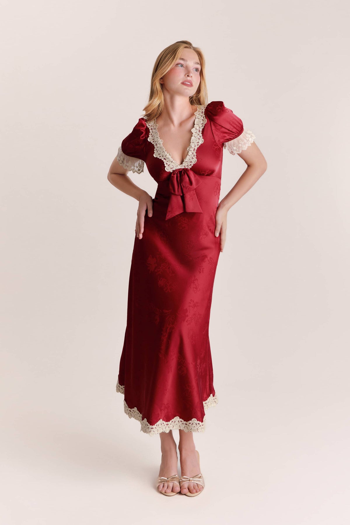 Zennia Red Satin Maxi Dress