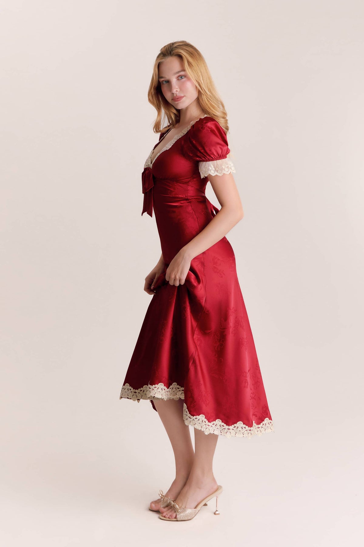 Zennia Red Satin Maxi Dress