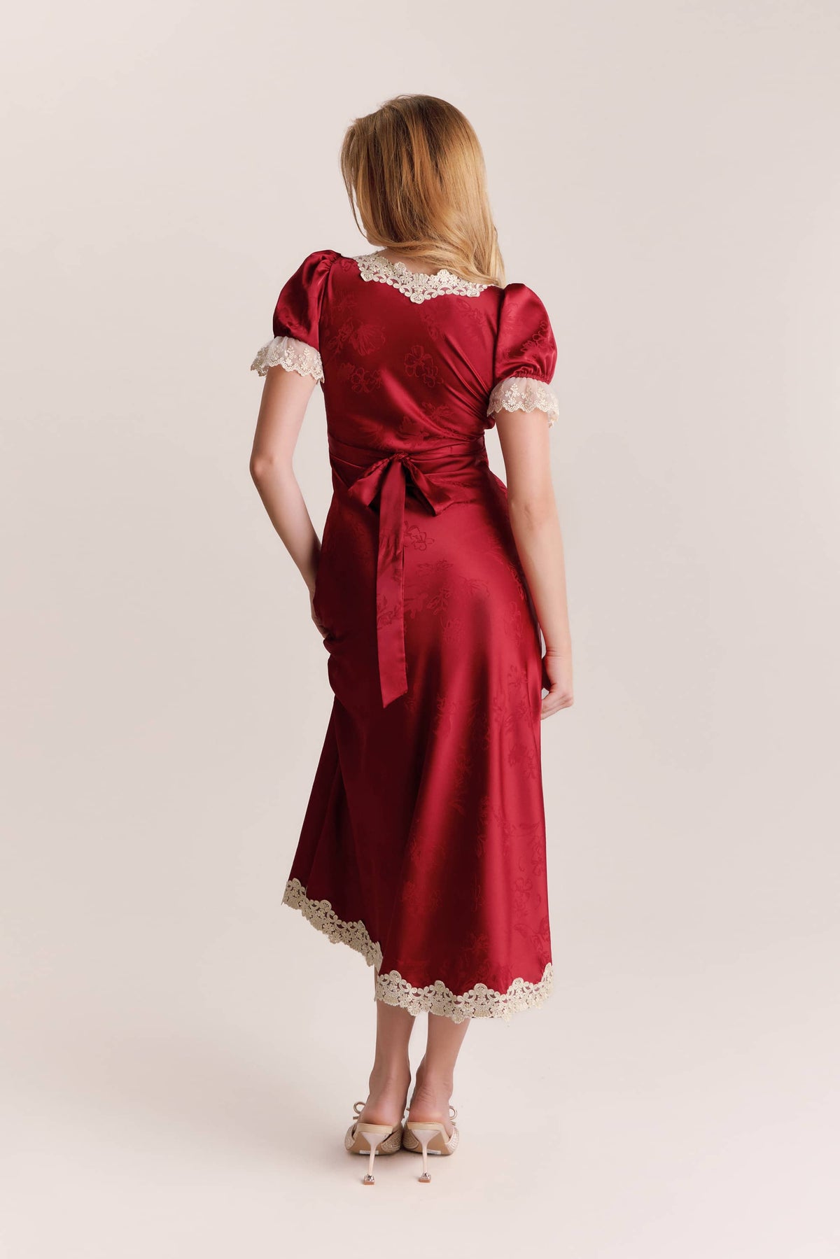 Zennia Red Satin Maxi Dress