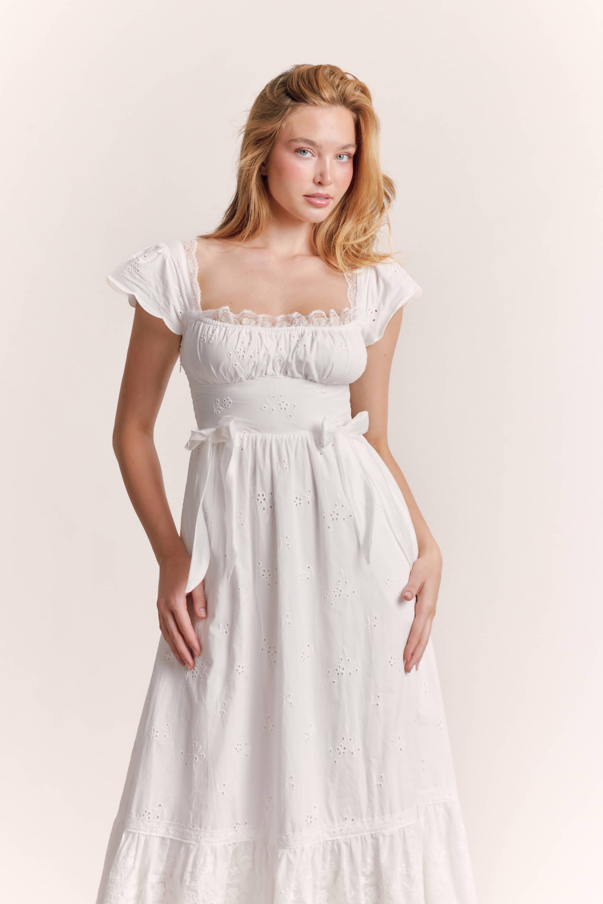 Antoinette Embroidered Cotton Midi Dress in White