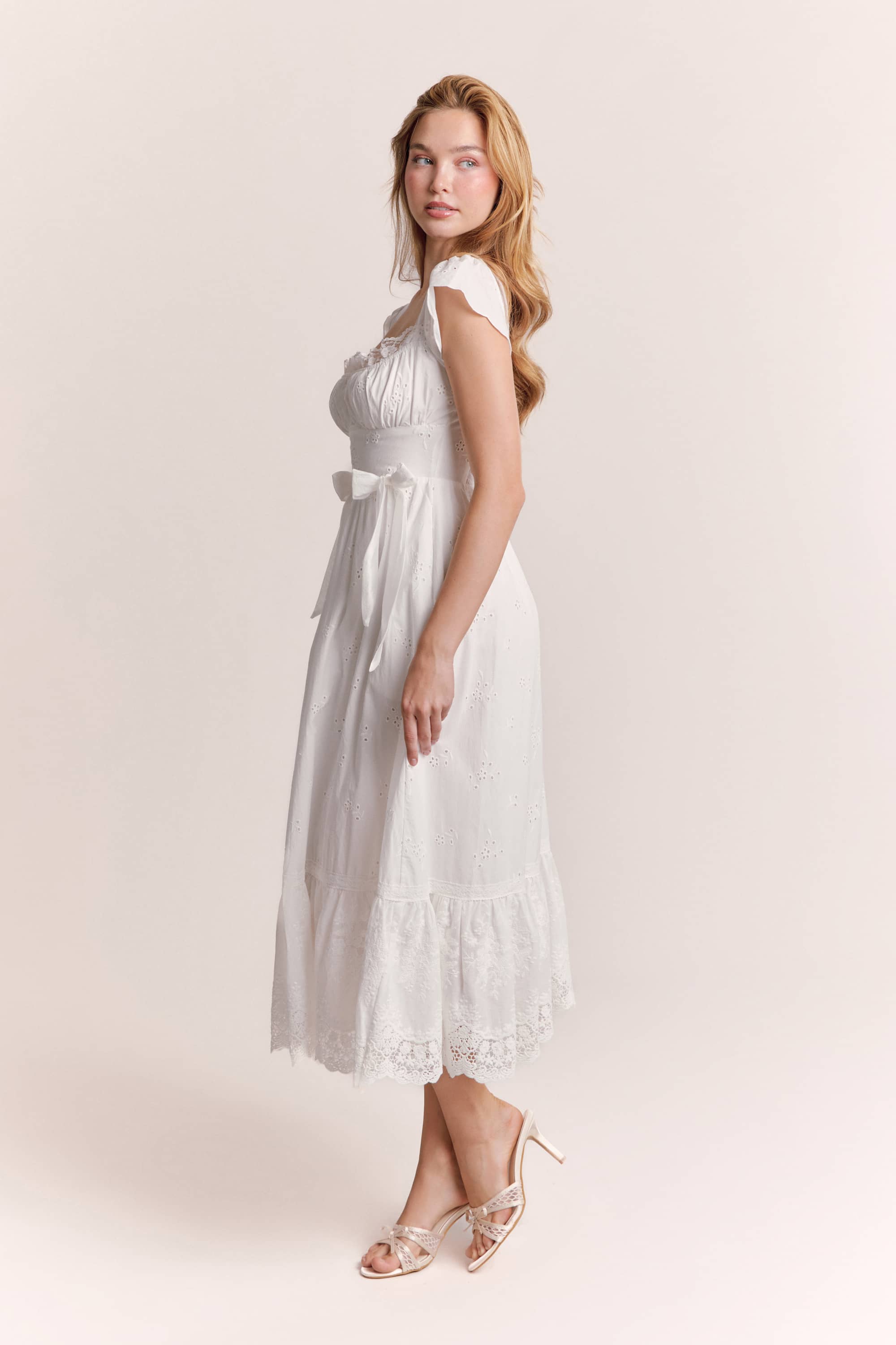 Antoinette Embroidered Cotton Midi Dress in White