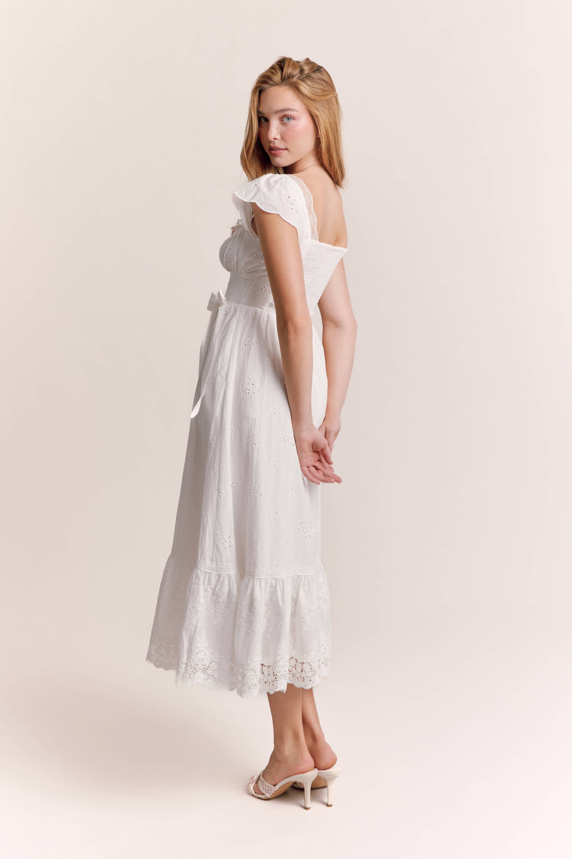 Antoinette Embroidered Cotton Midi Dress in White
