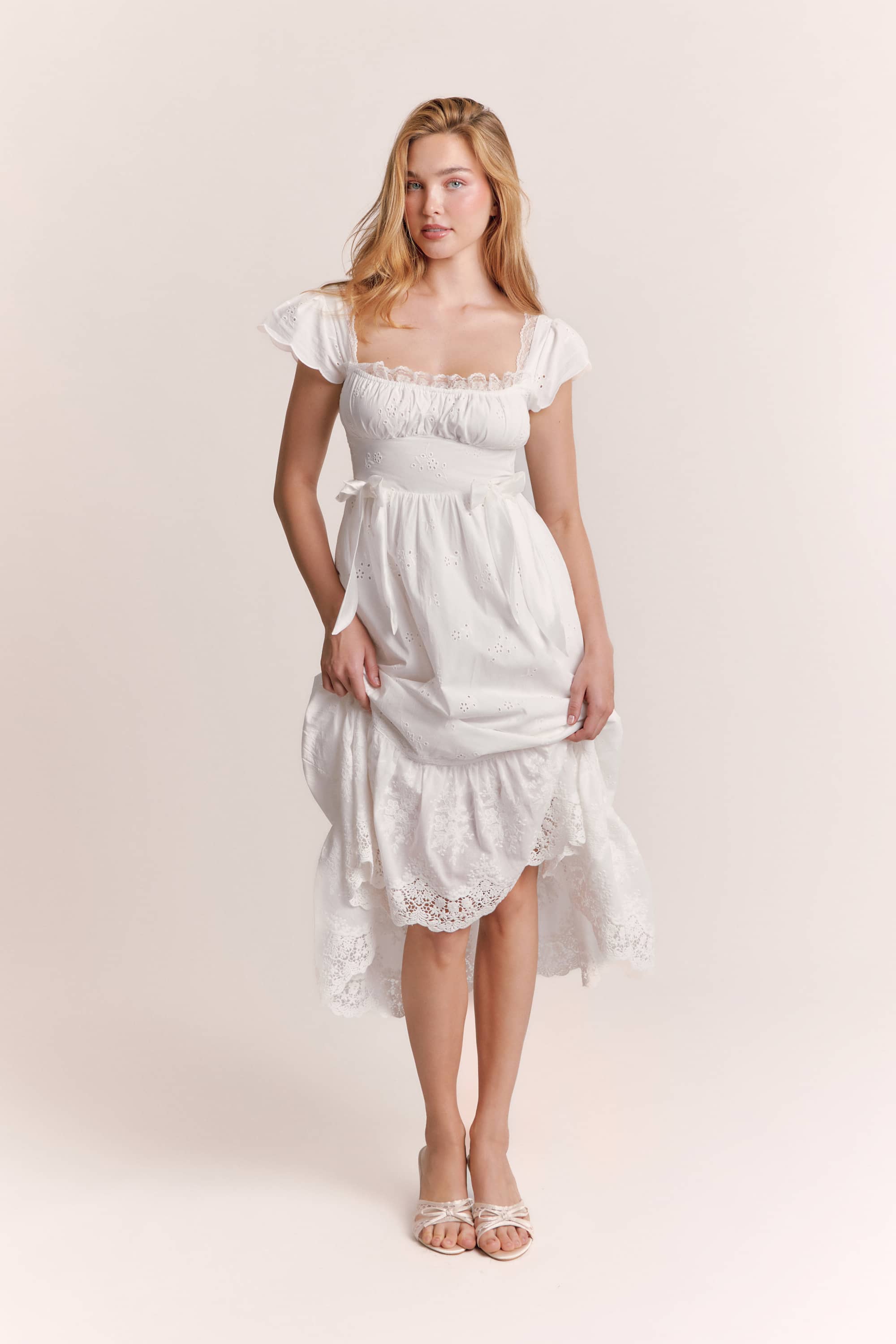 Antoinette Embroidered Cotton Midi Dress in White