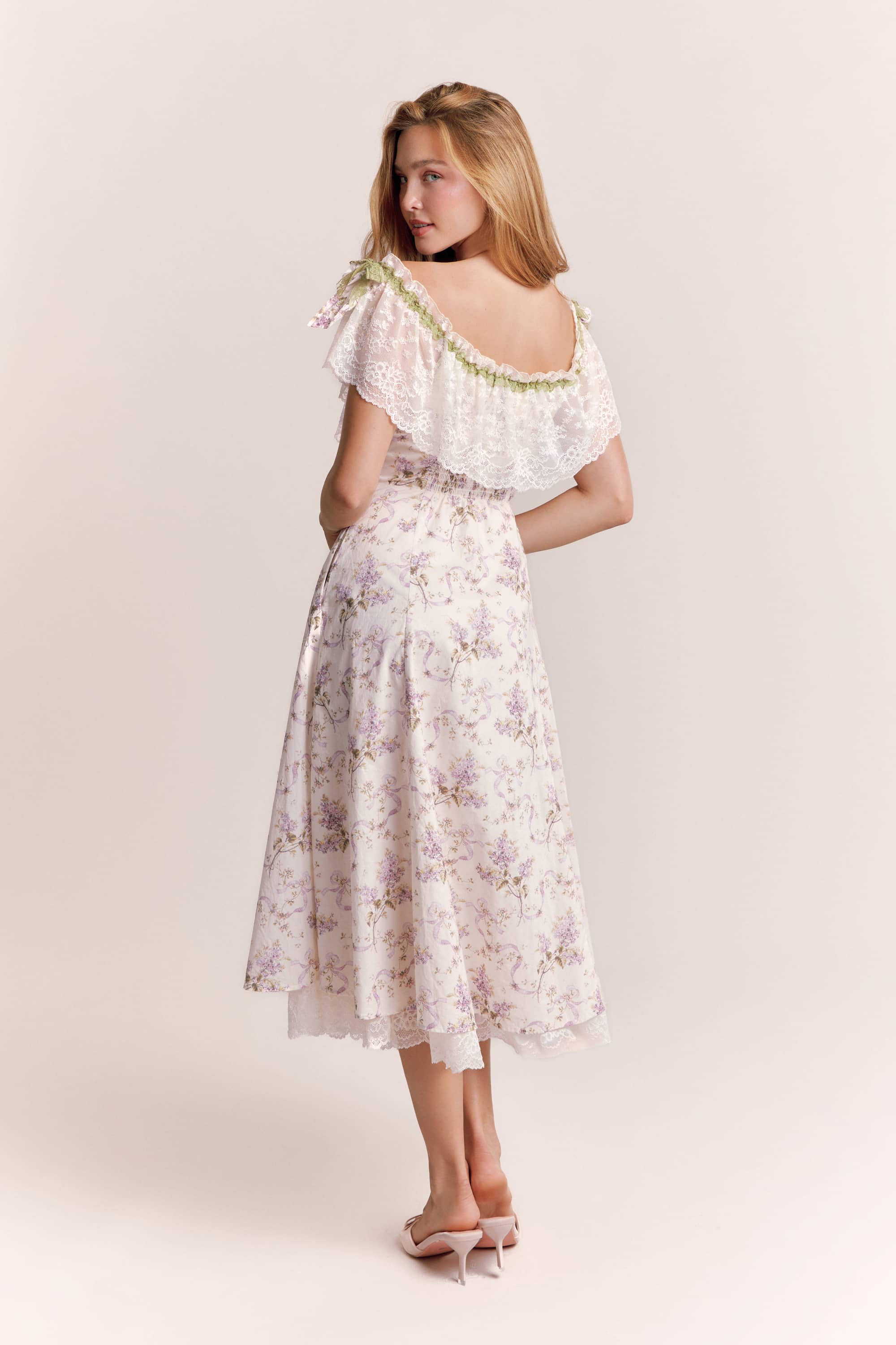 Lunella Floral Cotton Midi Dress in Soft Lavender