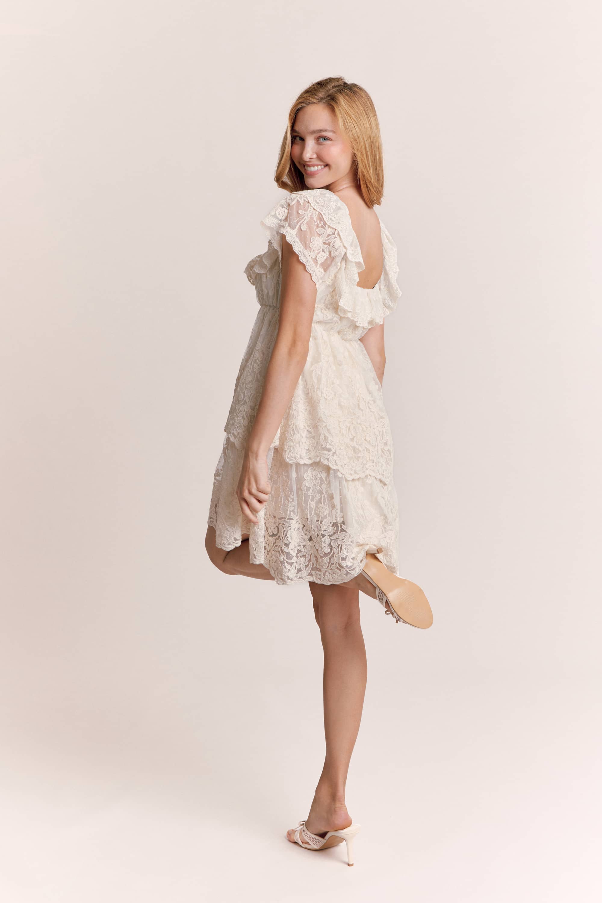 Abbie Lace Mini Dress in Ivory Cream