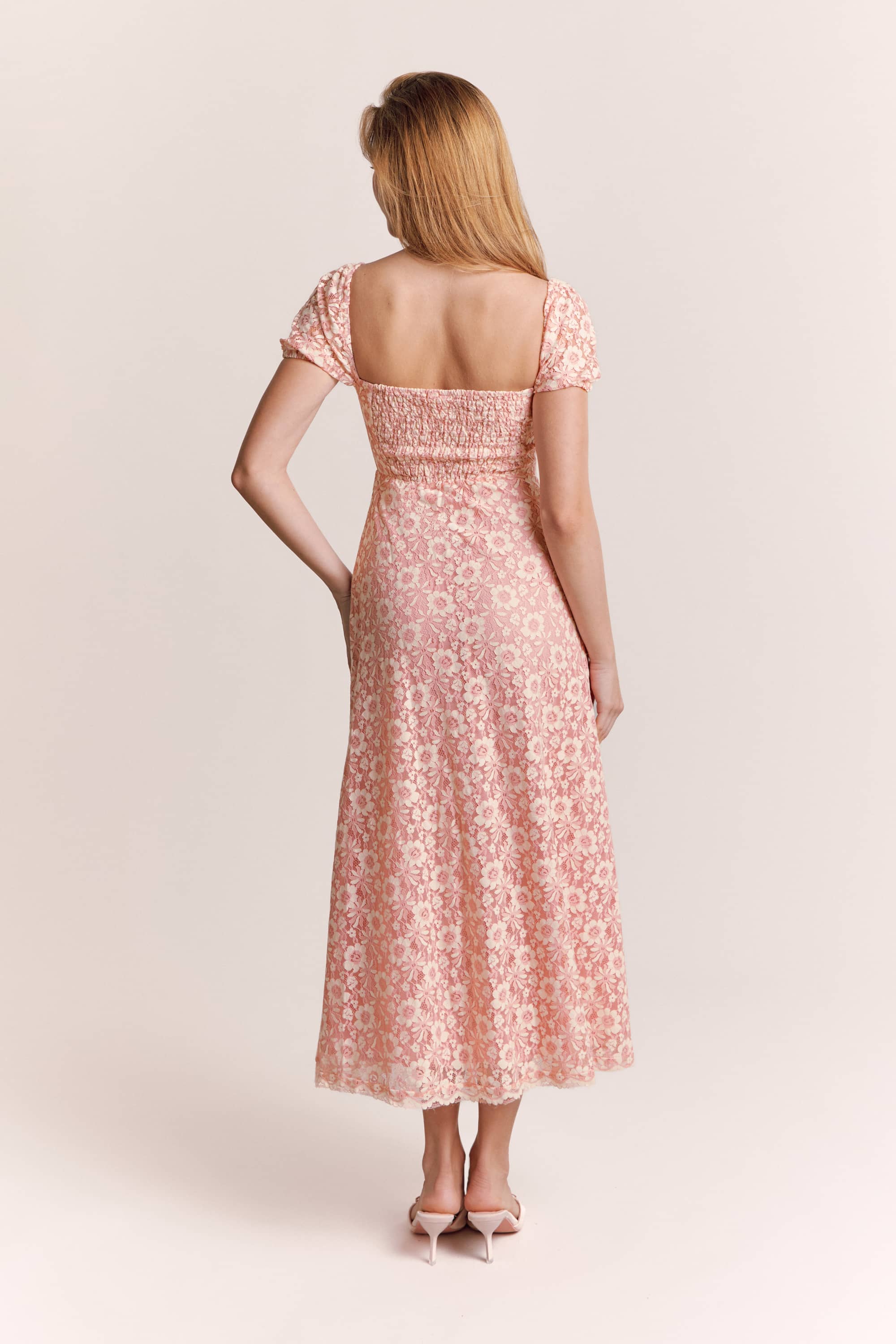 Jayden Cordonnet Lace Maxi Dress in Tea Rose Pink