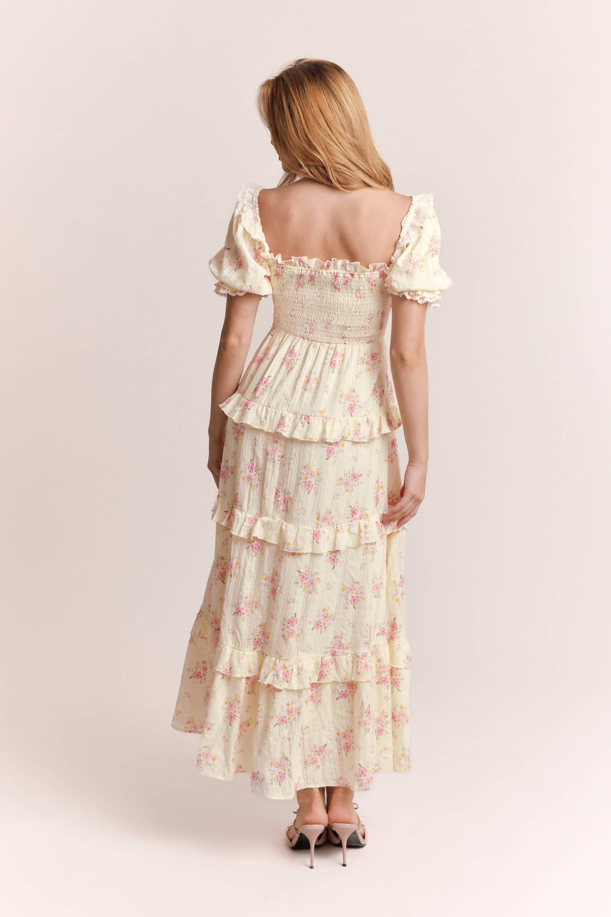 Anabel Floral Cotton Maxi Dress in Beige