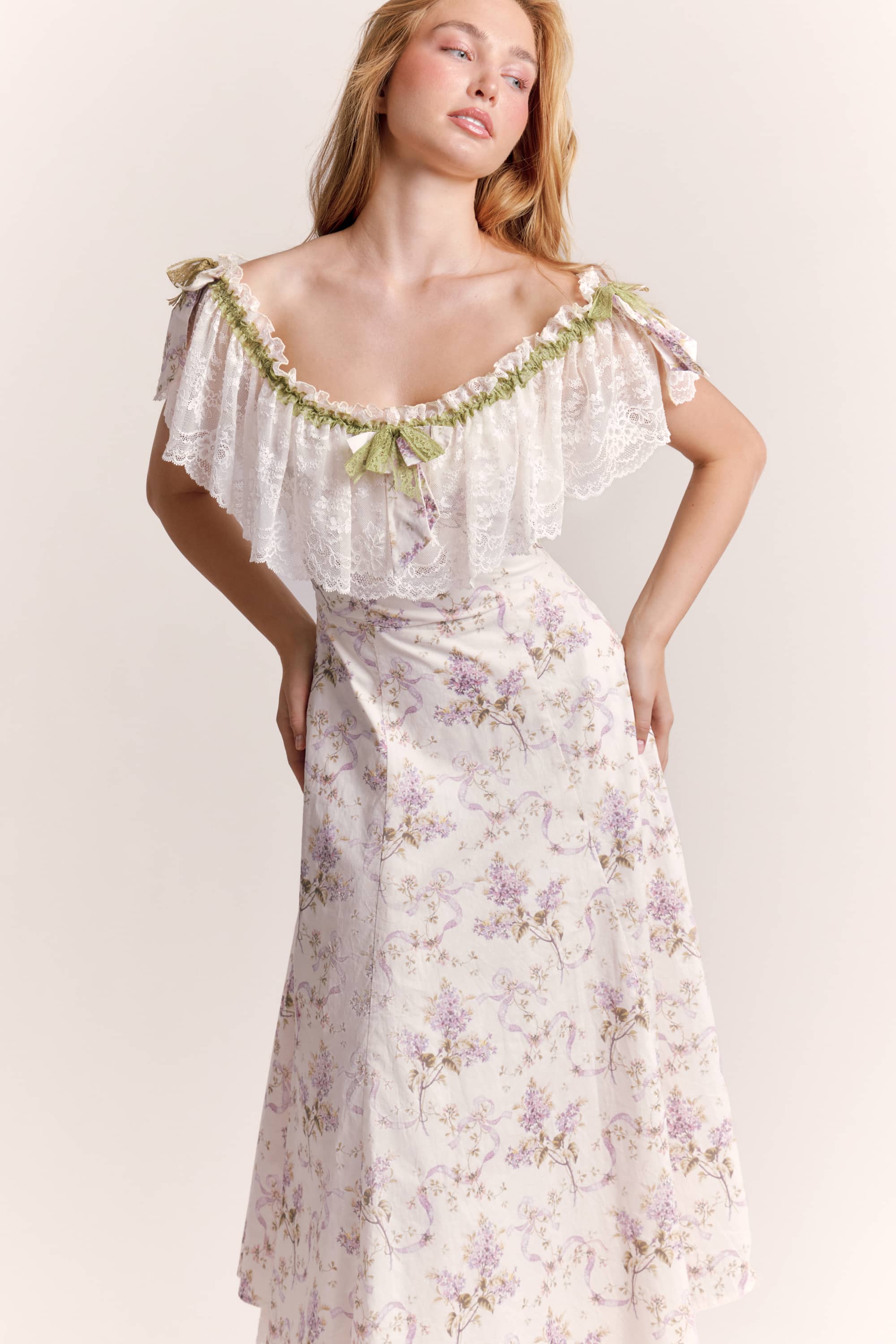 Lunella Floral Cotton Midi Dress in Soft Lavender