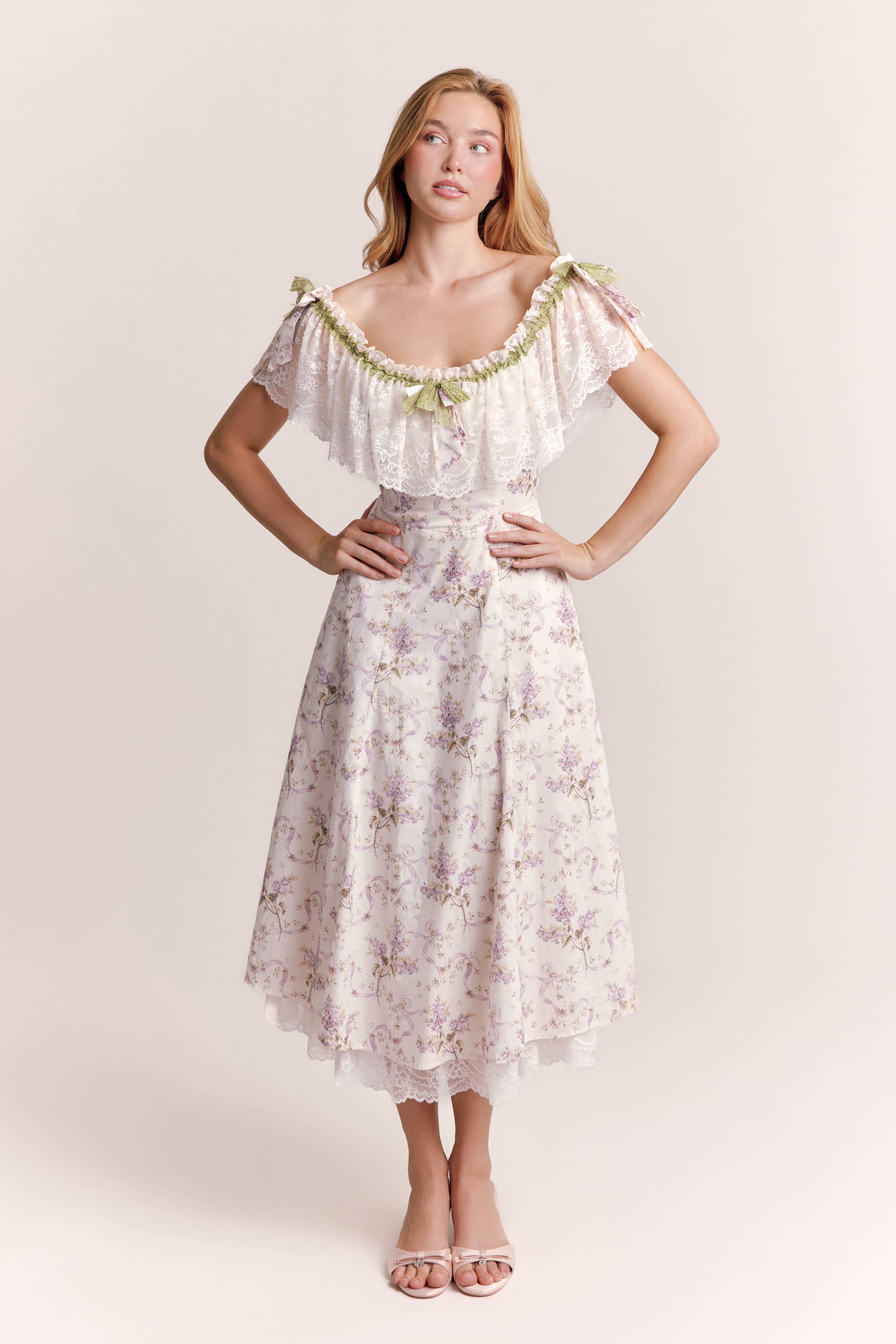 Lunella Floral Cotton Midi Dress in Soft Lavender