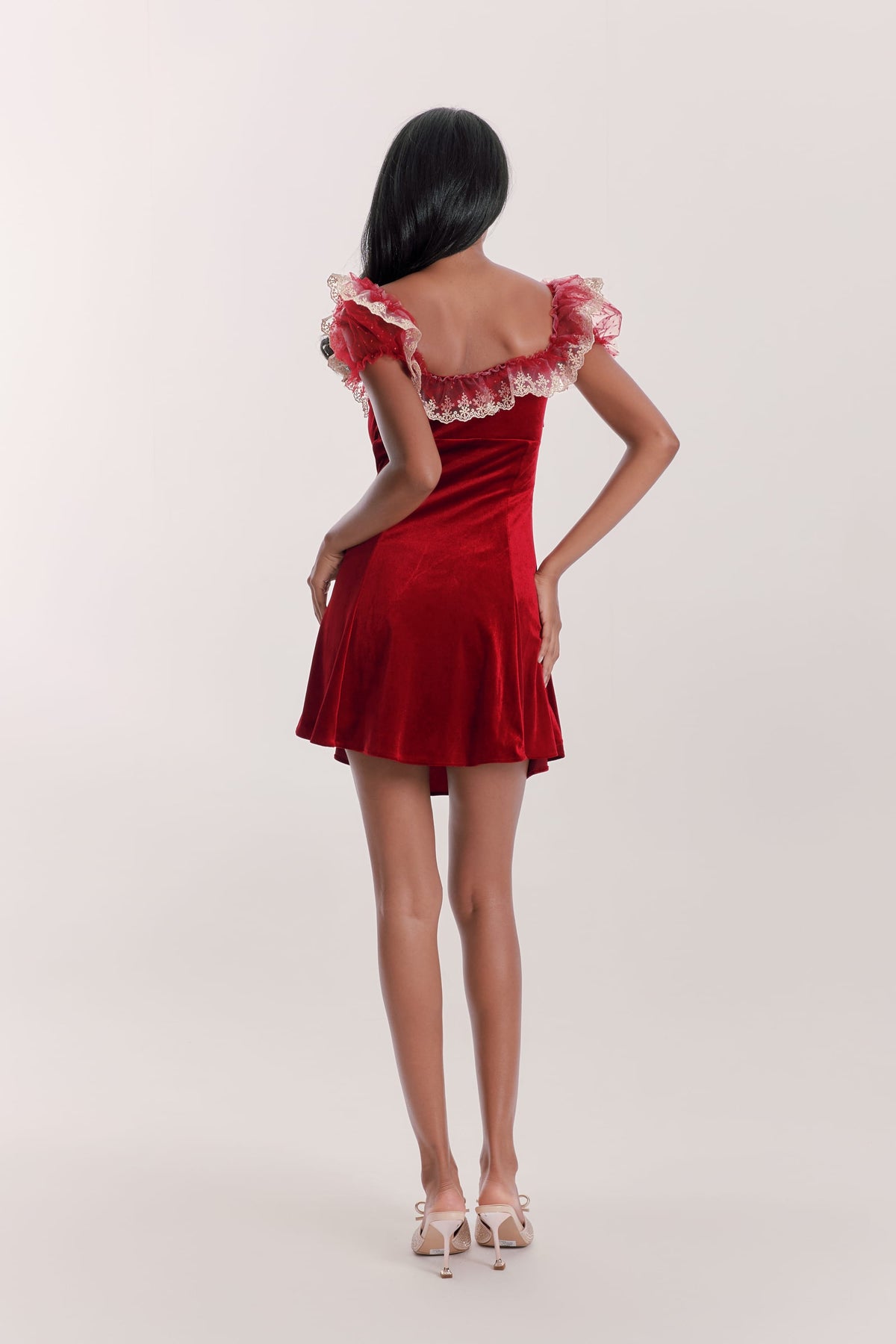 Ava Red Velvet Puff Sleeve Mini Dress