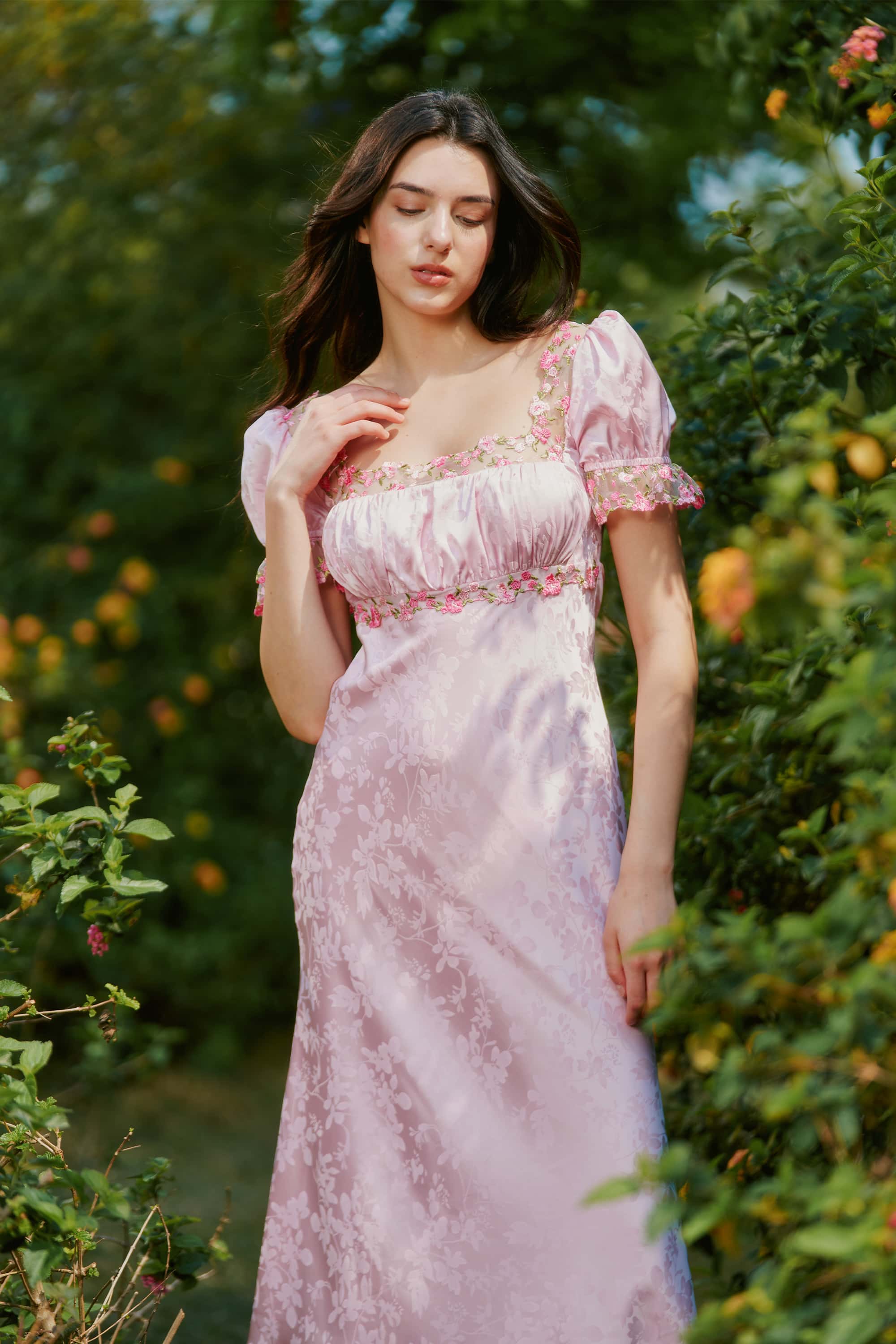 Delphine Jacquard Satin Lace Midi Dress